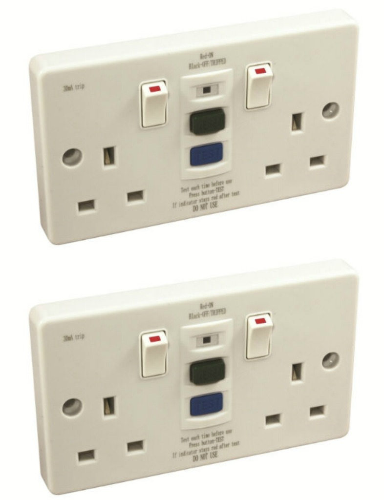 2 x Double RCD Switch Sockets (Latching - Passive) 30mA Twin/ 2 Gang White