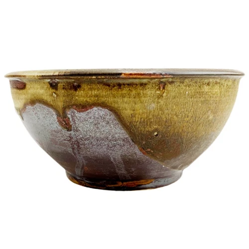 Studio Art Pottery Bowl Hand Thrown Brutalist Mixed Sheen Drip Glaze Spiral 6"