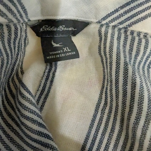 Eddie Bauer Women's Linen Cotton Striped Button Front Top Size XL Blue White - Picture 8 of 9