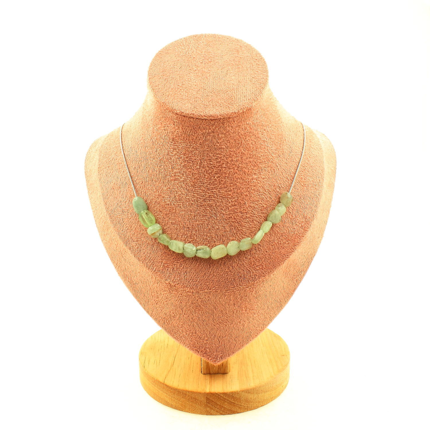 Collier de luxe en cyanite verte du Brésil, chaine acier durable