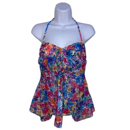 Tommy Bahama Floral Swimsuit Top Halter Tie Front Swimwear Multicolor Medium