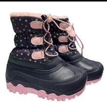 NWT Member's Mark Toddler Girl 7/8 Navy Blue Pink Stars Winter Snow Boots Warm