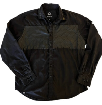 Akademiks Men Long Sleeve Dress Shirt Black With Pleather Button Up  Size M