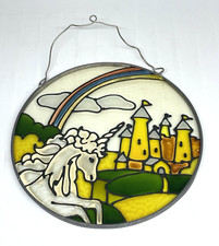 Unicorn Stained Glass Round Pendant Hanging Sun Catcher 6.5 Rainbow Castle