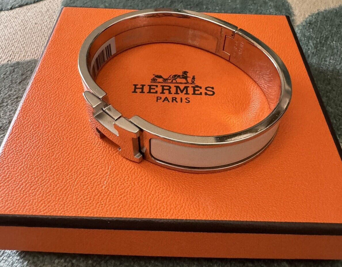 HERMES Clic H Bracelet PM Panacotta White Palladium Hardware | eBay