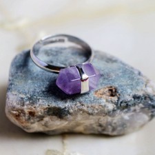 100 Genuine Handmade Purple Amethyst Gemstone Silver Adjustable Rings For Woman
