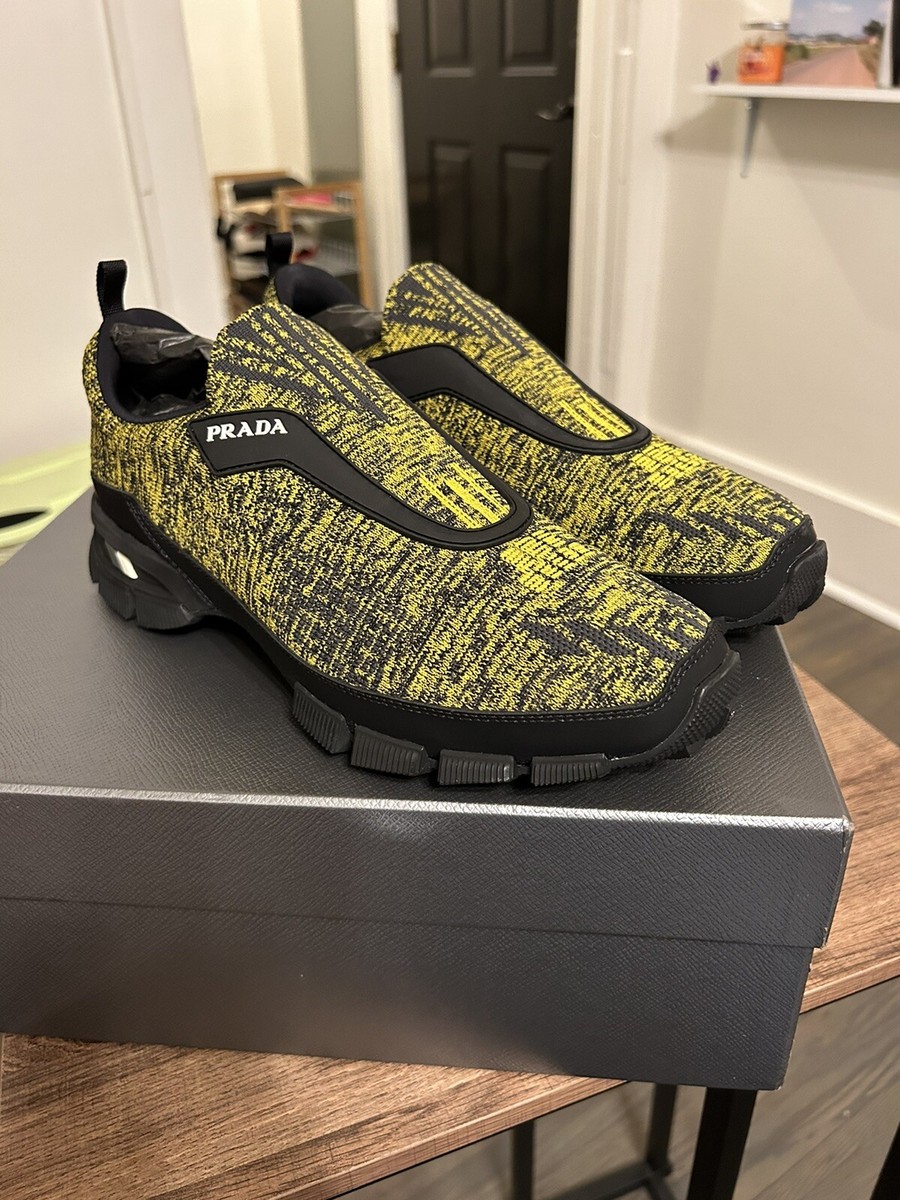Prada Knit Sport Sneakers, Size 6, Yellow and Black, Luxury Prada Knit Sport Sneakers, Size 6, Yellow and Black, Luxury