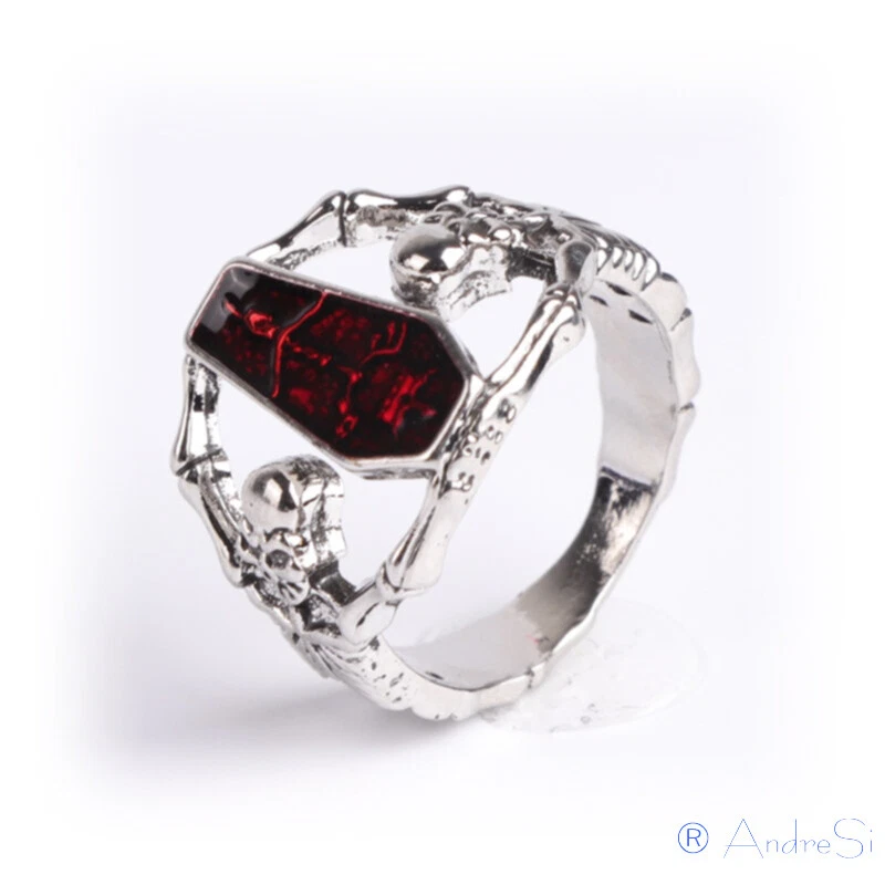Dracula Ring Vampire Untoten König mit blutrotem Sarg mit Szepter und Skeletten - Bild 4 von 4
