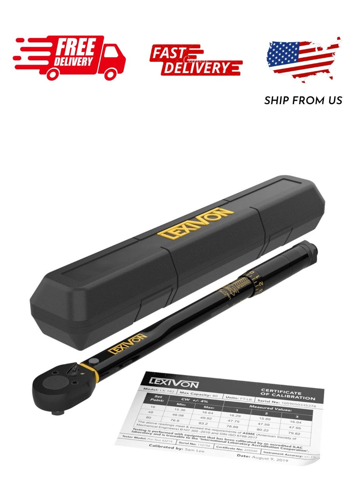 Lexivon 3/8-Inch Drive Click Torque Wrench 10-80 Ft-Lb/13.6-108.5 Nm (LX-182)