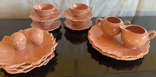 Vintage Woodfield Steubenville Grape Leaf Coral 4SERVING SET* PLUS
