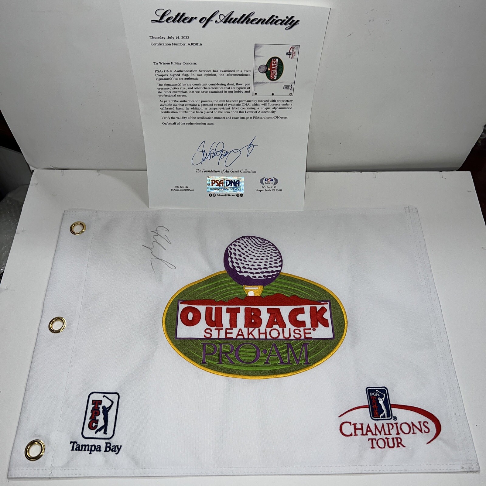 Fred Couples Autographed Signed PGA Masters Champion TPC CHAMPIONS Flag PSA LOA 