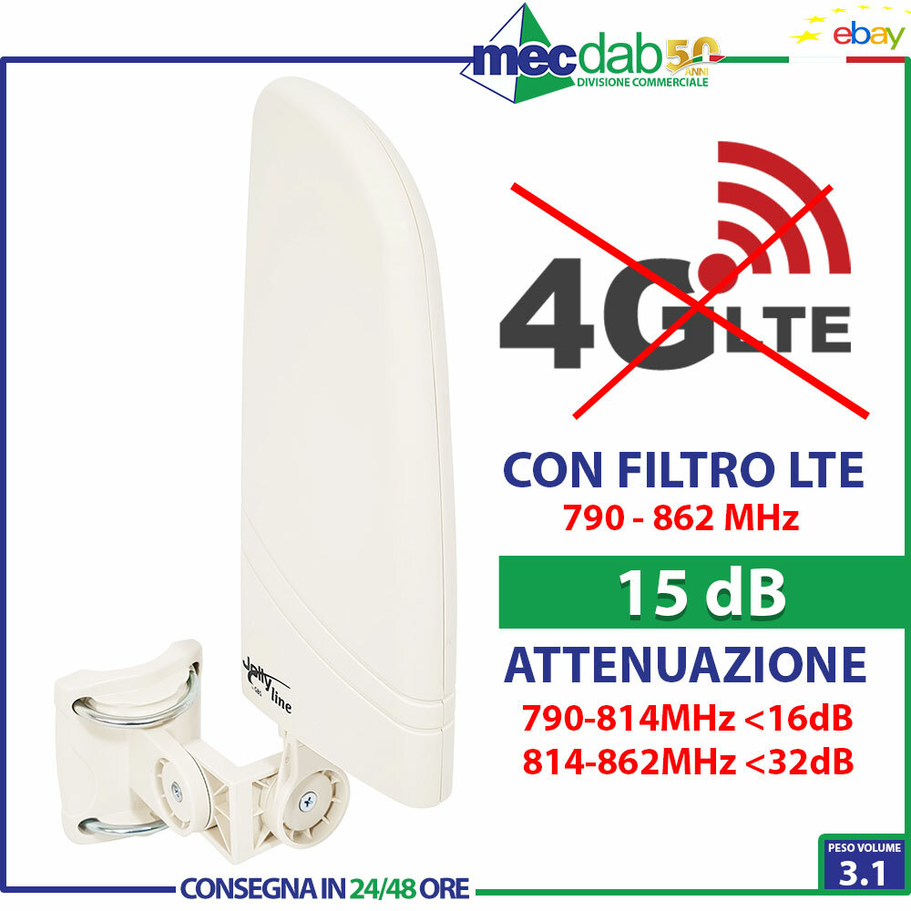Antenna Amplificatore Digitale Terrestre Segnale TV 15dB Con Filtro LTE 4G Venus