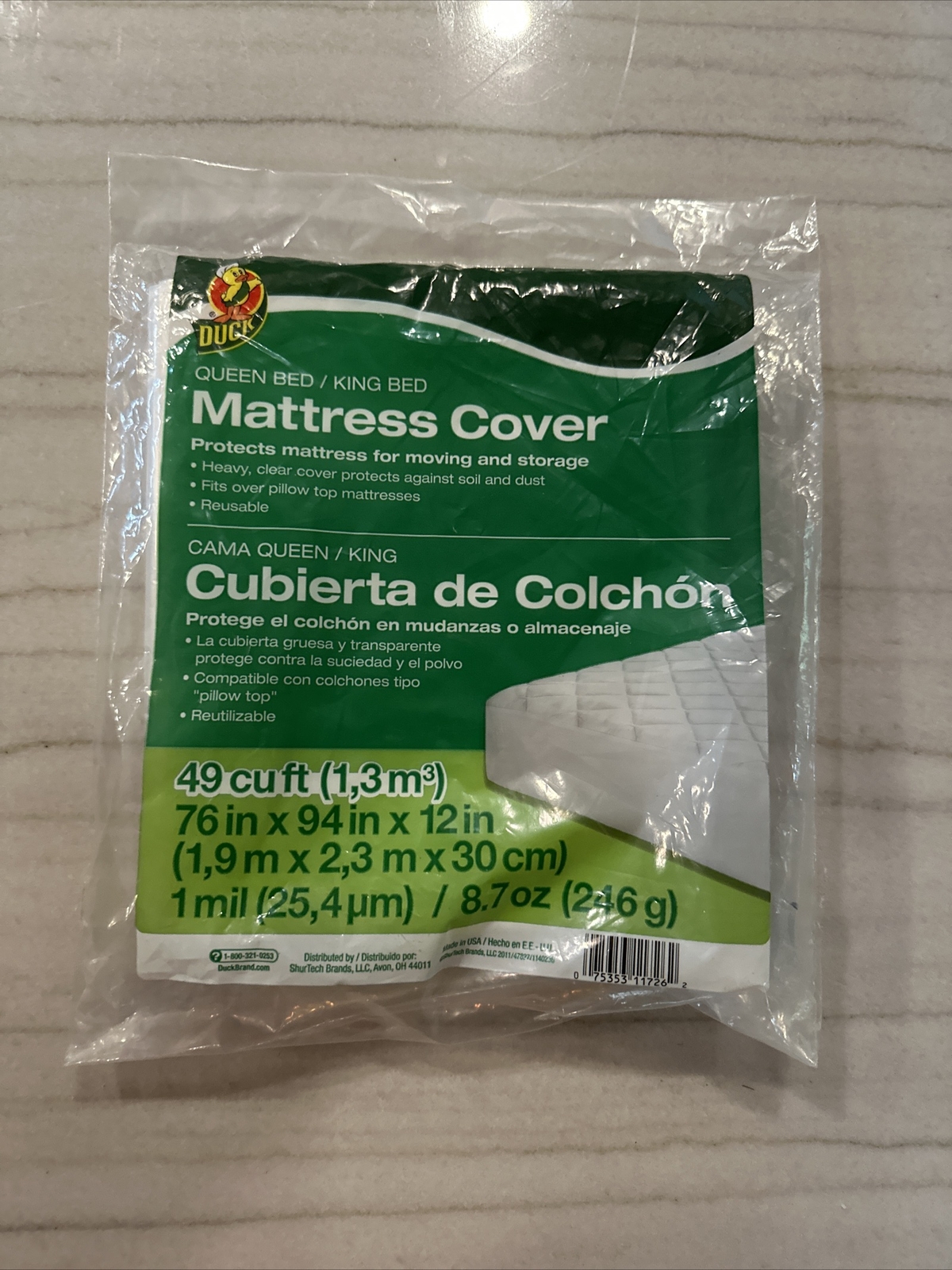 Duck 1140236 Clear Plastic Queen Mattress Cover 12 H x 76 W x 94 D in