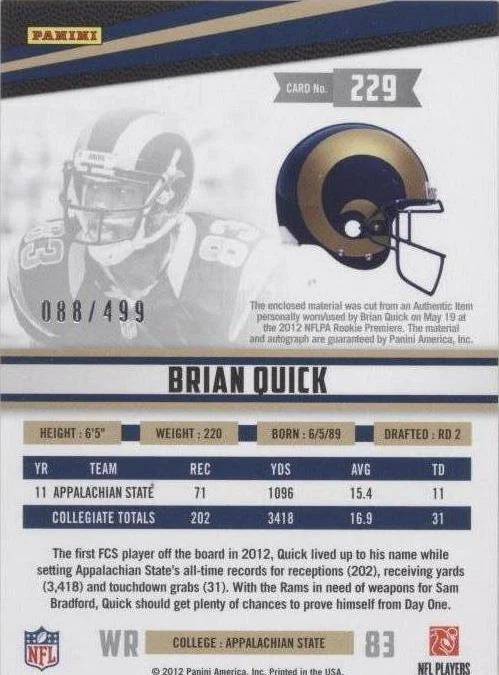 2012 Panini Rookies & Stars Brian Quick #229 - 2 of 2