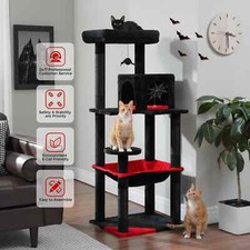 Gothic Cat Tree for Indoor Cats,Tall Cat Tower with Hammock,Cozy Condo Top Perch
