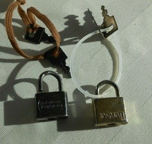 Lot of 2 Vintage Mini Luggage Locks and Two Keys - American Tourister