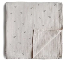 Mushie Muslin Swaddle Blanket Organic Cotton - Rocket Ship Print