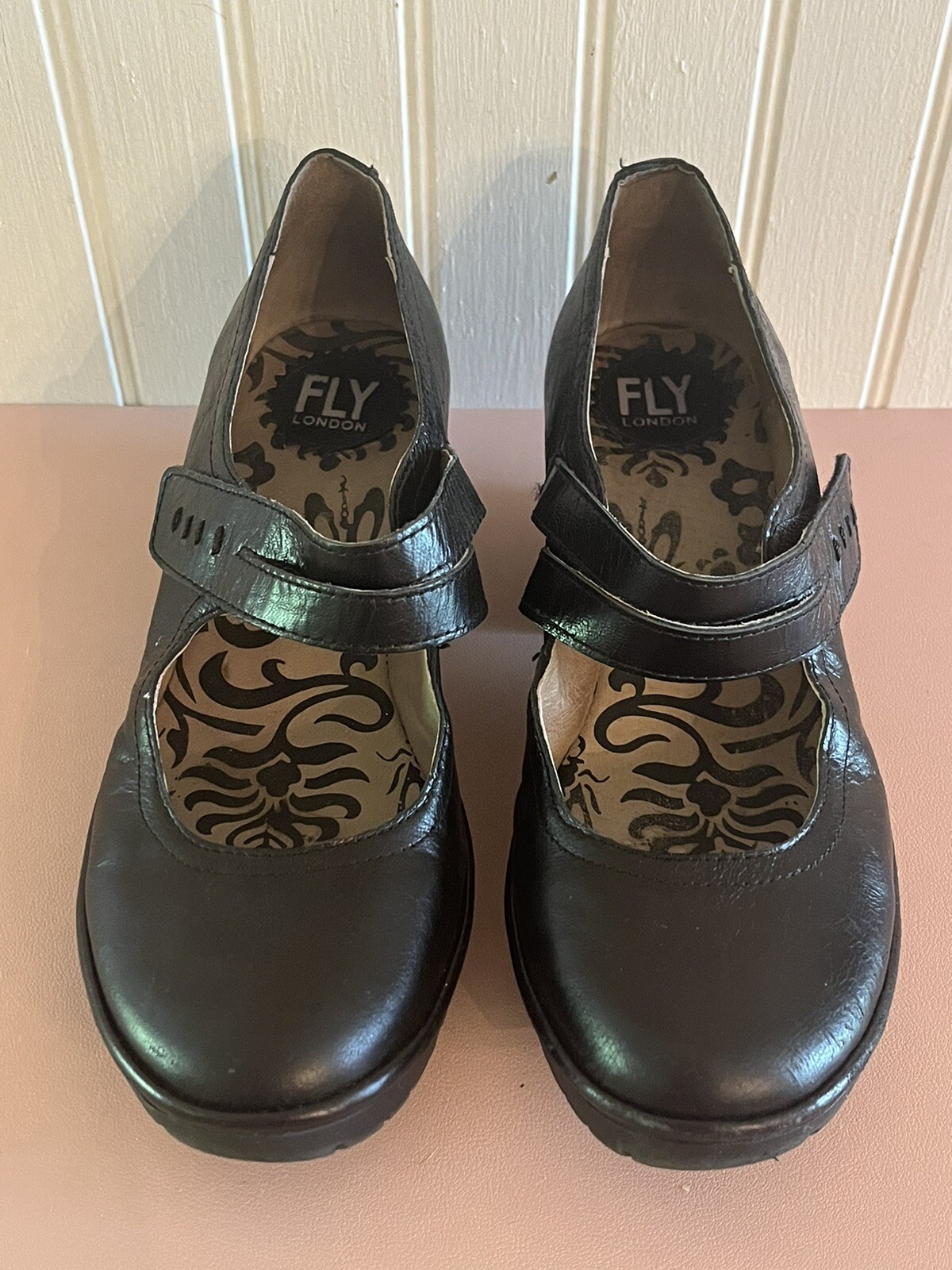 FLY London Womens Mary Janes  Black Leather  Shoes,  EU 39/US 8.5