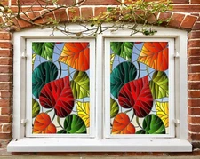 3D Colored Leaves O454 Window Film Print Sticker Cling Stained Glass UV Block Am