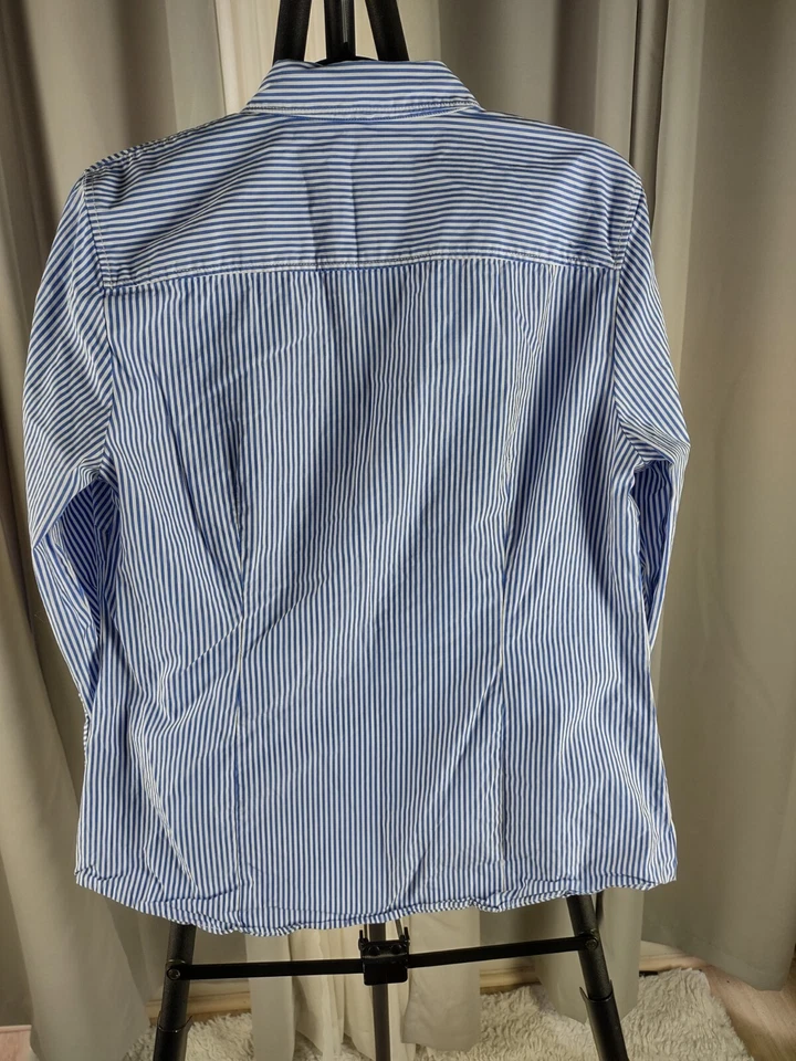 J. Por J. Camisa de vestir Crew para hombre 100 % algodón azul blanco a rayas con botones talla L Foto 4 de 4