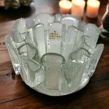Vintage Viking Clear Glass Finnish Vessel Crown Candle Holder Votive With Label