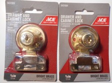 Lot of 2 New Drawer Cabinet Locks Keyed Differently 7/8" Bright Brass