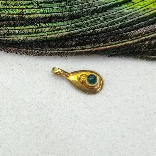 Обработанный зеленый оникс 18k золото желтое золото груши подвеска подвеска День святого Валентина подарок - Изображение 2 из 4