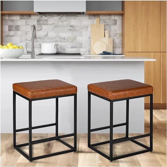24''/30" Bar Stool 2sets Backless Counter Height PU Leather Bar Chairs mul-color - Image 3 of 4