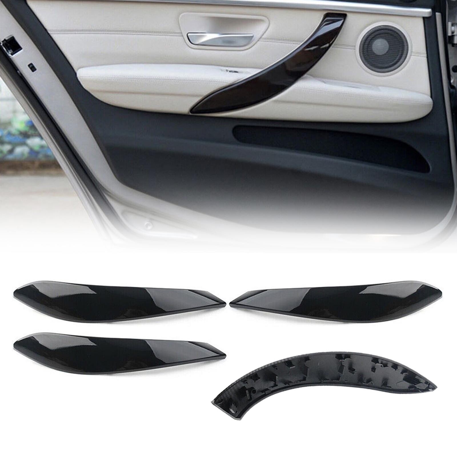 For 2013-18 BMW 3 4 Series 3GT Inner Door Handle Cover Trim Glossy Black Clip on