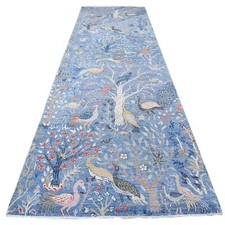 5' x 14'8" Blue Hand Knotted Wool Tree of Life Peshawar Wide Runner Rug R89697