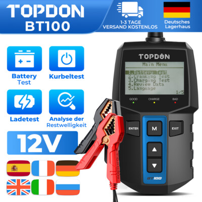 TOPDON BT100 12V Batterieprüfer Digital Diagnosegerät Auto Batterietester PKW DE