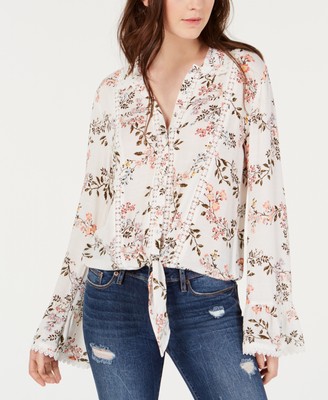American Rag Juniors Printed Tie Front Blouse XX-Small