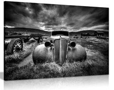 Black & White Old Vintage Car Framed Canvas Print Wall Art Home Decor