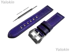 Purple Brushed 18mm-25mm Double Sided Stitched Leather Band Strap for Watches 
