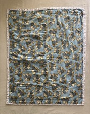Handmade Quilted Crib Blanket Blue  White Teddy Bear Theme, Fits Crib