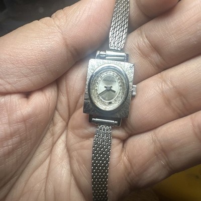 Working Vintage Kronotron Swiss Manual Wind Watch Women Silver Mesh 18mm Fit 6.5