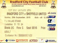 Bradford City v Sheffield United 20/09/15 League 1 Ticket