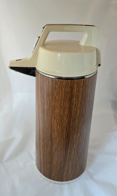 Vintage Everest Airpot Coffee Thermos Woodgrain Pump Dispenser 2.5L Faux Wood