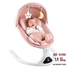 Electric Baby Swing with Remote Control,5 Speeds Portable Cozy 0-12M,  Pink