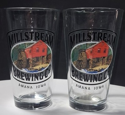 Millstream Brewing Co. Pint Glass Set (2)   Amana Iowa   Matching Pair   Clear