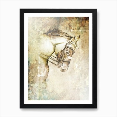 Pferd Zeichnung Kunst Illustration in einem gerahmten Wandbild Poster Leinwanddruck Bild