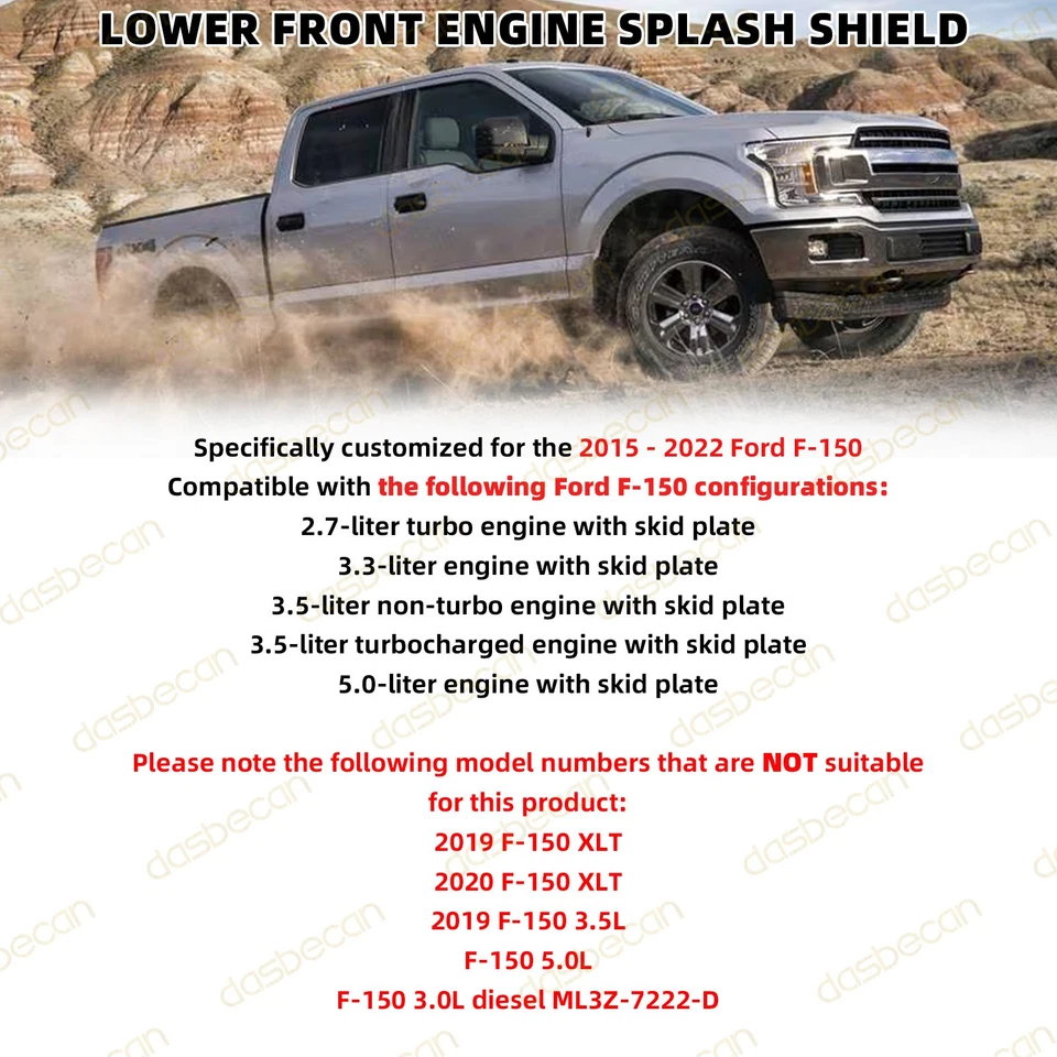 Front Lower Engine Splash Shield Guard for Ford F-150 2015-2023 FL3Z-5D032-D Foto 2 de 4