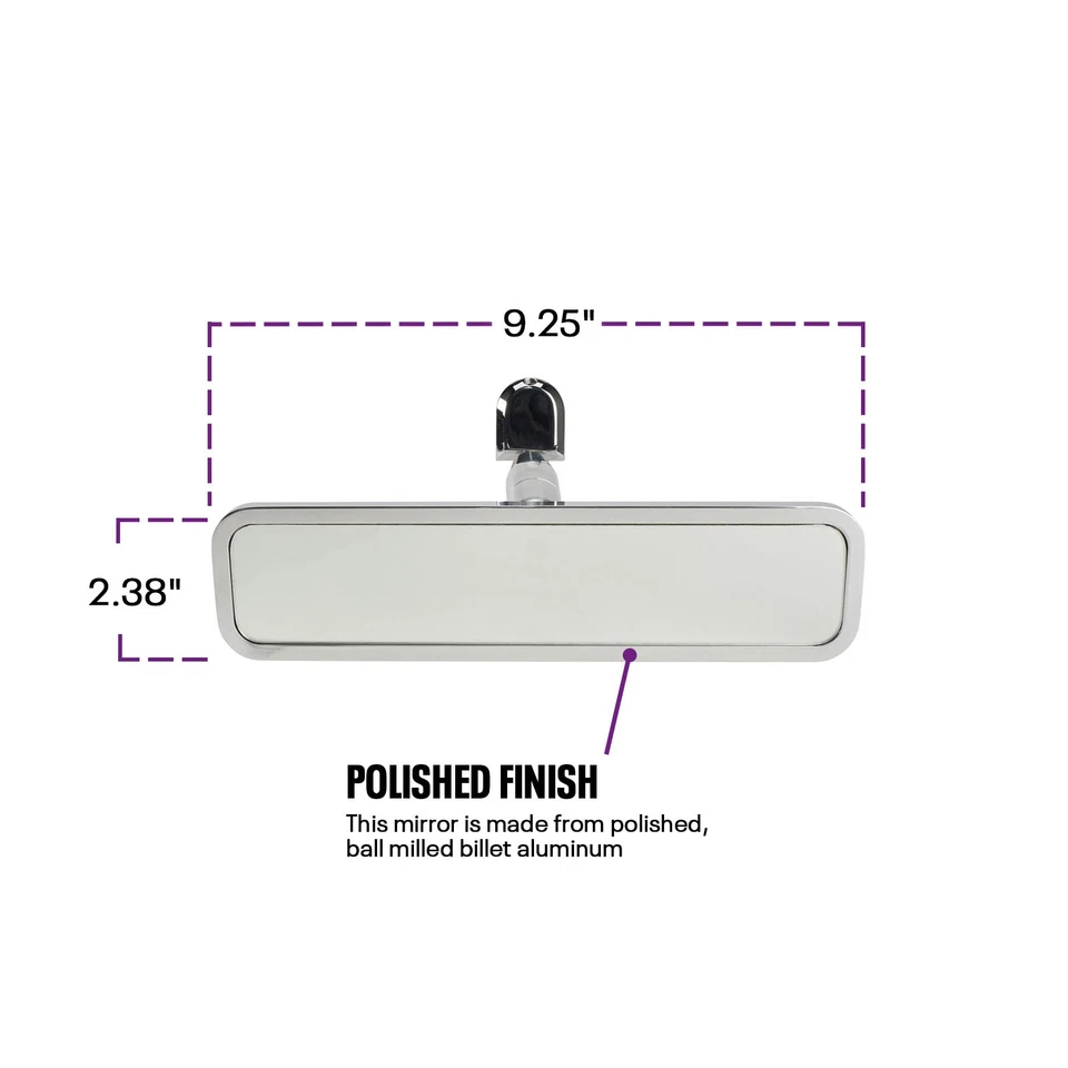 Polished Ball Milled Billet Aluminum Interior Rear View Mirror, 9.25” x 2.38” - Image 3 of 4