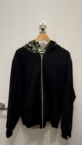 Bape, Vintage BAPE 1st Camo Reversible Shark WGM Full Zip Hoodie Black Green XL Japan