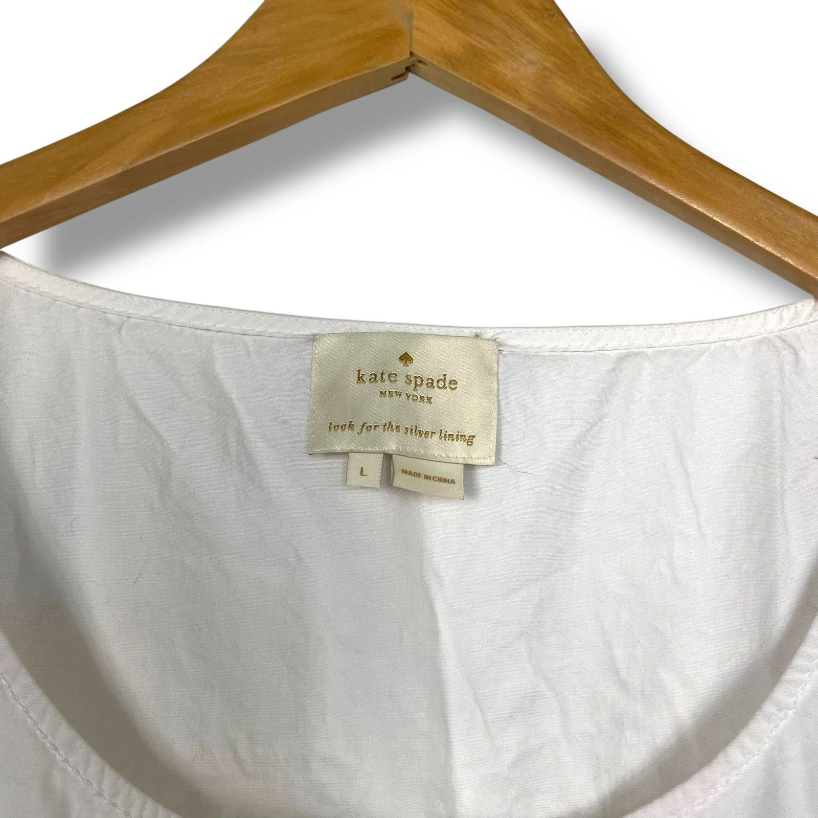 Abito Kate Spade New York popeline smocked grande bianco blu ricamo midi