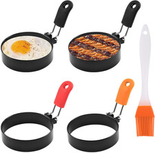 4-Pack 3.5" Nonstick Stainless Steel Egg Rings with Oil Brush, Round Crumpet & P