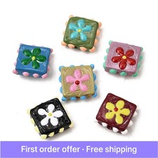 20pcs Handmade Lampwork Glass Square Beads Flower Beads Crystal Beads for DIY