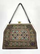 Vintage Tapestry Embroidered Handbag Boho Carpet Frame Kiss Lock Bag