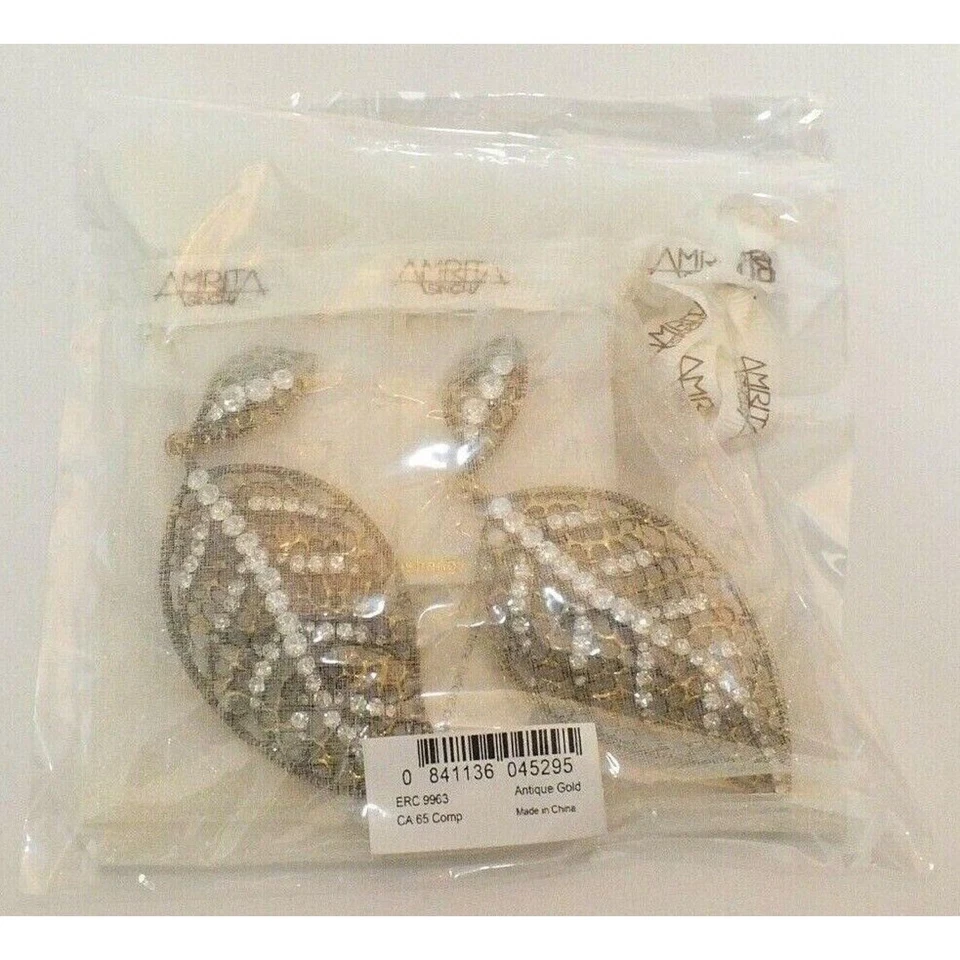 Amrita Singh Brookville Antique Gold-tone Leaf Earrings New With Tags - Image 2 of 3