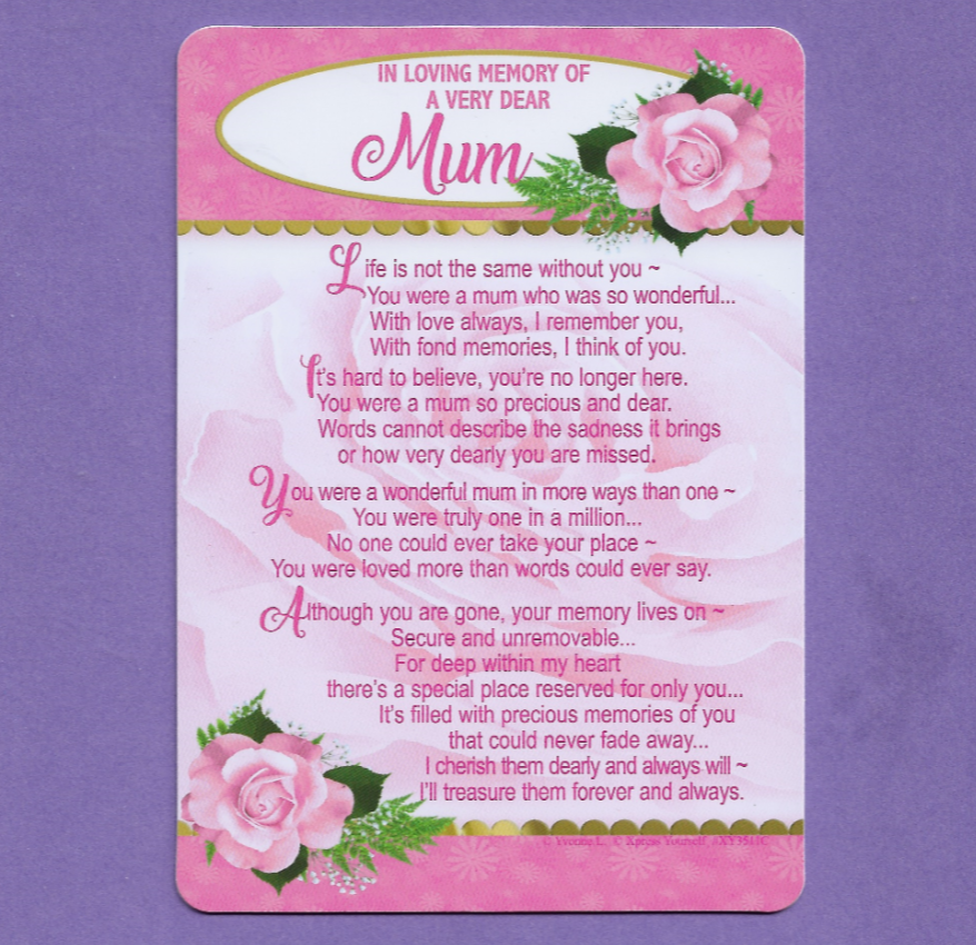 Mum Loving Memory Graveside Card Memorial Verse Grave Sympathy Poem Mother's Day